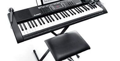 Alesis Melody 61 - Pianola, Tastiera Musicale Portatile con Cuffie, Casse Integrate, Microfono, Stand, Leggio, Sgabello e 61 Tasti