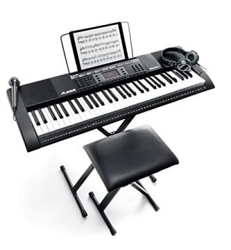 Alesis Melody 61 - Pianola, Tastiera Musicale Portatile con Cuffie, Casse Integrate, Microfono, Stand, Leggio, Sgabello e 61 Tasti