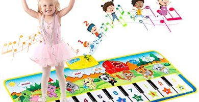 EXTSUD Tappeto Musicale Bambini con 18 Suoni, Piano Mat con 8 Suoni Strumenti Violino Corno Flauto ecc e 10 Pianoforte Volume Regolabile, Tappetino Musica Gioco per Bambina Educazione 100x36cm