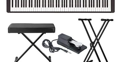 Yamaha Pianoforte digitale a 88 tasti P45B con supporto per tastiera, panca regolabile e pedale Sustain